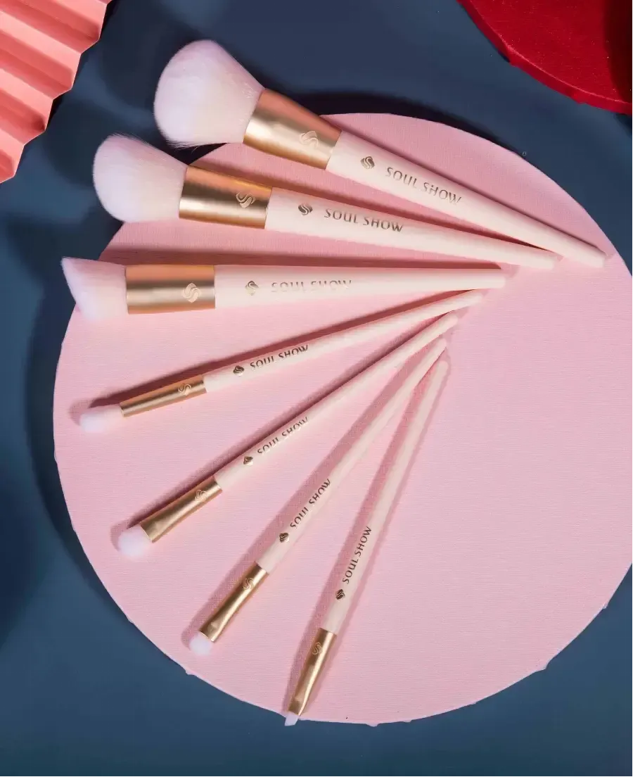 High Quality Custom Cone Handle Pink 7pcs Brush Set