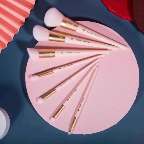 Custom 7pc Pink Synthetic Makeup Brush Set