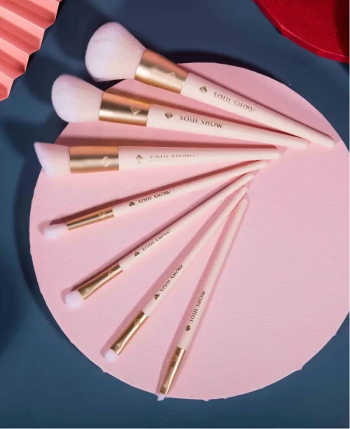 High Quality Custom Cone Handle Pink 7pcs Brush Set